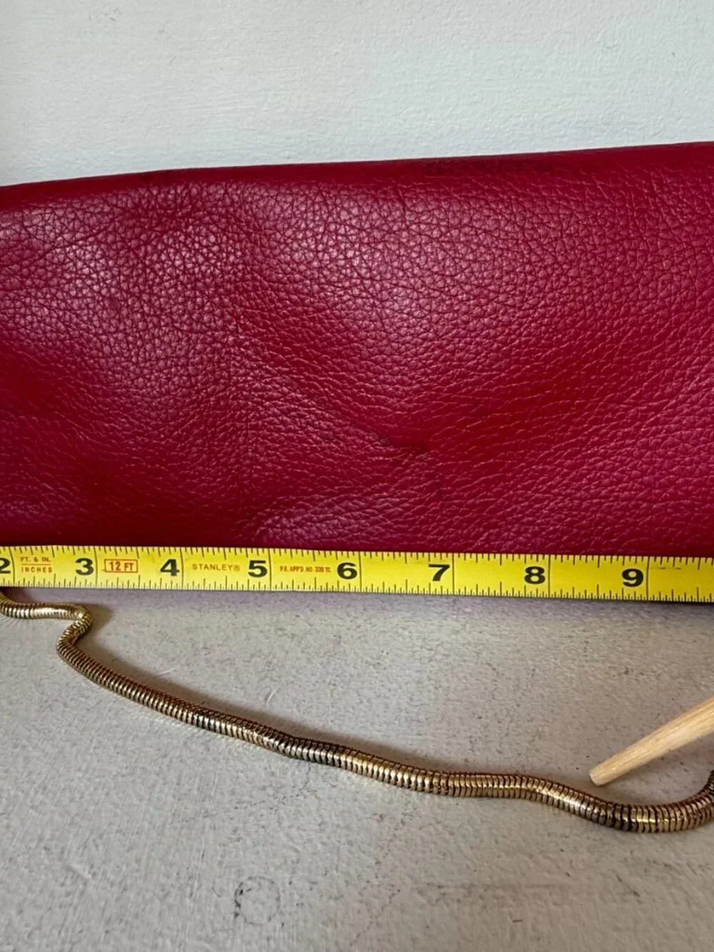 Henri Bendel Red Woven Leather Envelope Clutch Crossbody Gold Chain